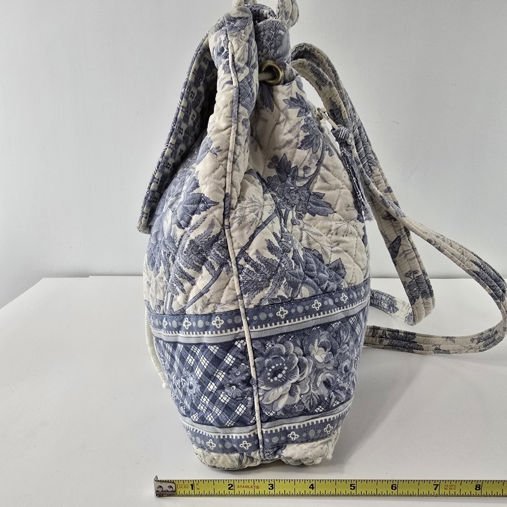 Vera Bradley Blue Toile Floral Plaid 90s Drawstring Daypack Napsack Backpack VTG - Picture 3 of 15